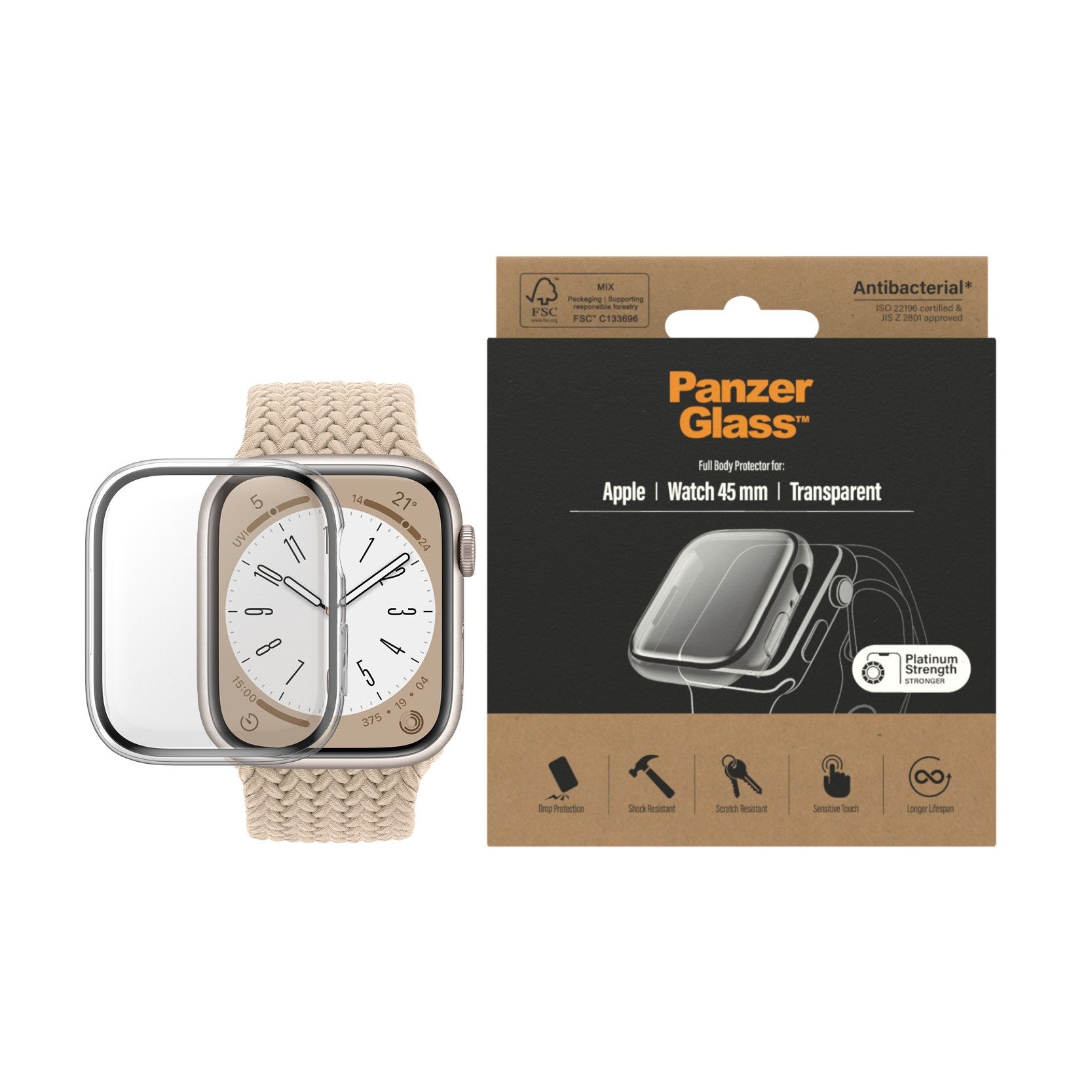 PanzerGlass® Displayschutz Full Body Apple Watch Series 9 | 8 | 7 | 45mm | Transparent
